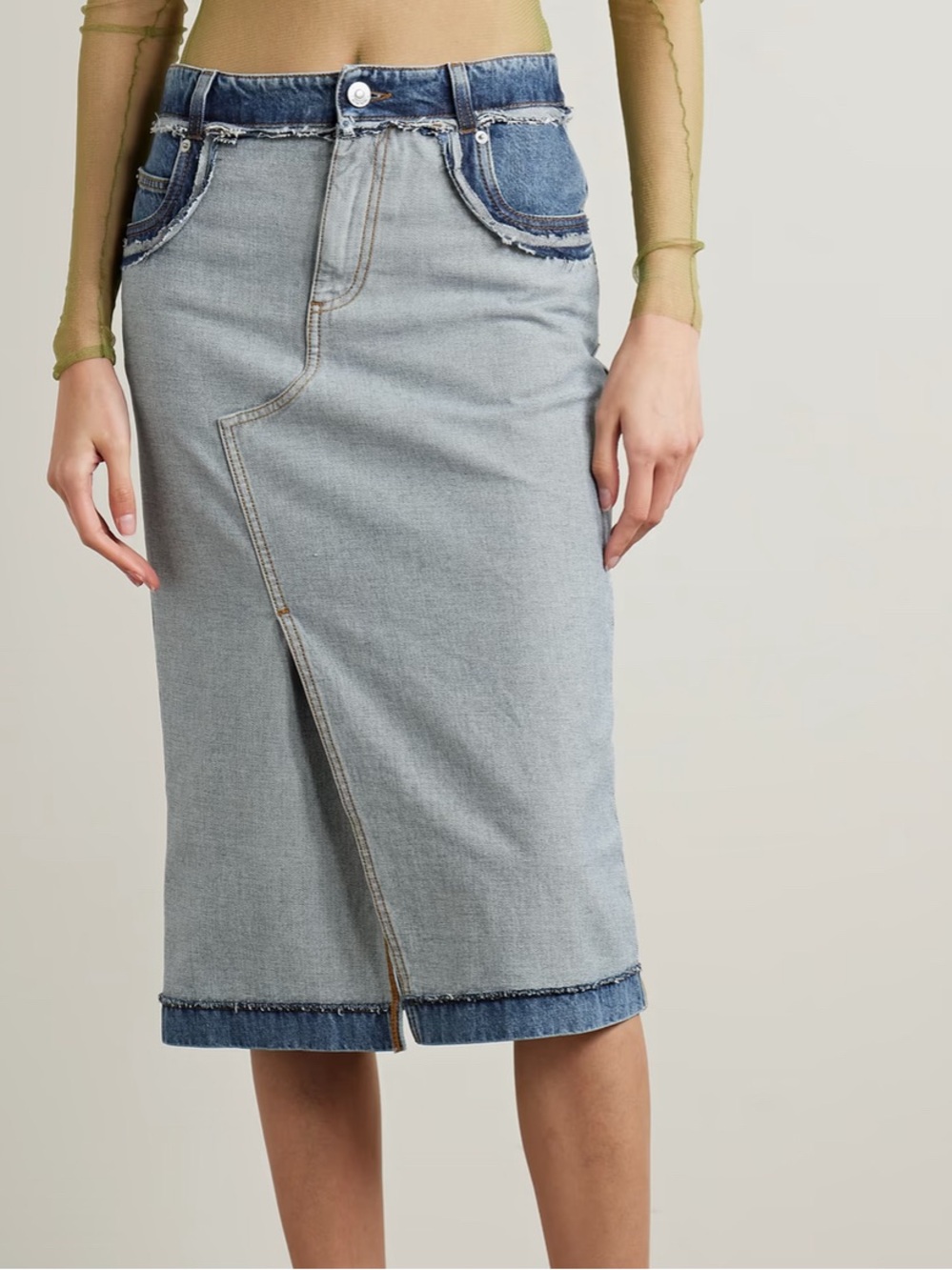 Marni Frayed Denim Midi Skirt